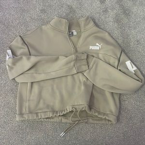 Puma size medium crop zip up hoodie color: Tan